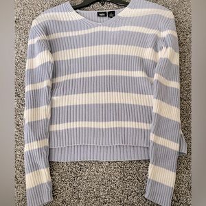 White and baby blue striped sweater